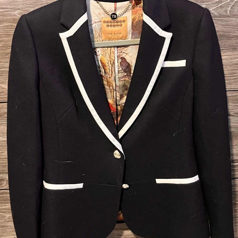 Ted Baker Women's Black Blazer with White Accents